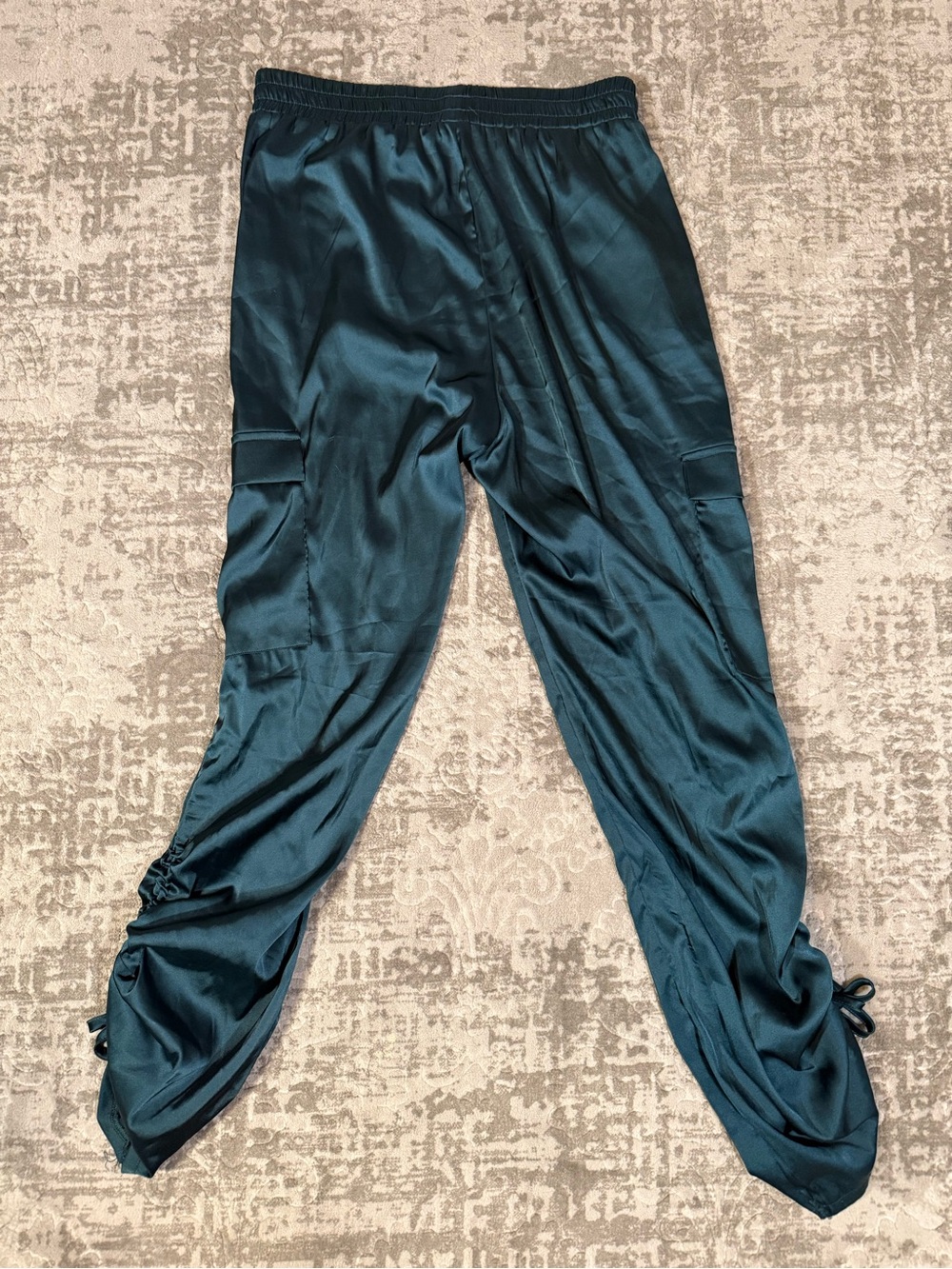 Pretty Garden Satin Jogger Cargo Pockets Pants Teal Women's Medium - Picture 4 of 7